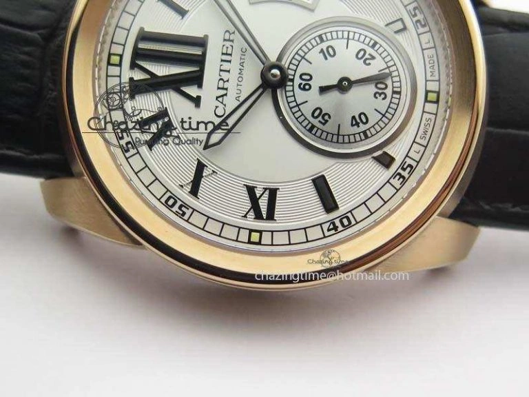 Trendy Calibre De Cartier RG JF Best Edition White Dial On Black Leather Strap A23J 6316