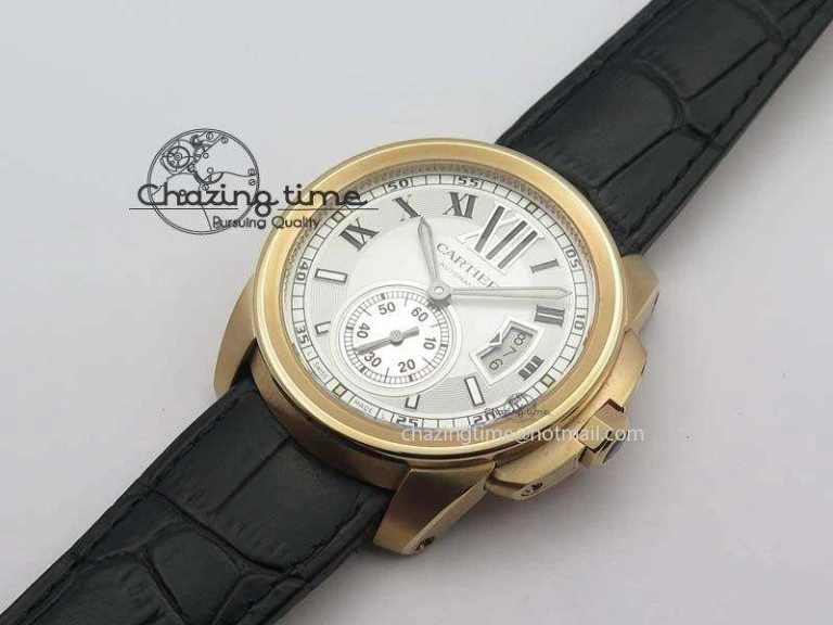 Trendy Calibre De Cartier RG JF Best Edition White Dial On Black Leather Strap A23J 6316