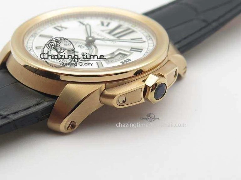 Trendy Calibre De Cartier RG JF Best Edition White Dial On Black Leather Strap A23J 6316