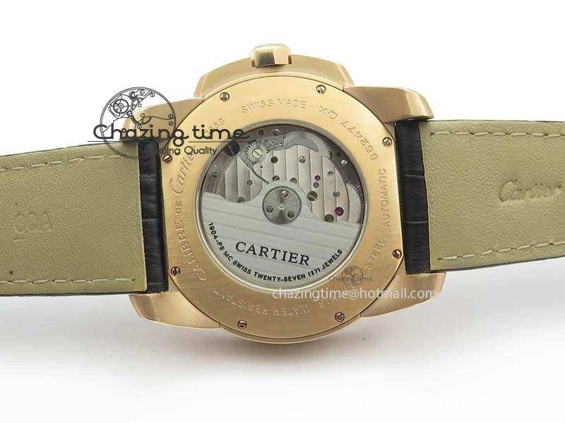 Trendy Calibre De Cartier RG JF Best Edition White Dial On Black Leather Strap A23J 6316