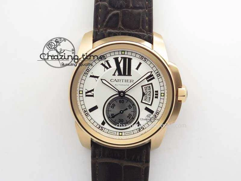 Modern Calibre De Cartier RG JF Best Edition White Dial On Brown Leather Strap A23J 6315