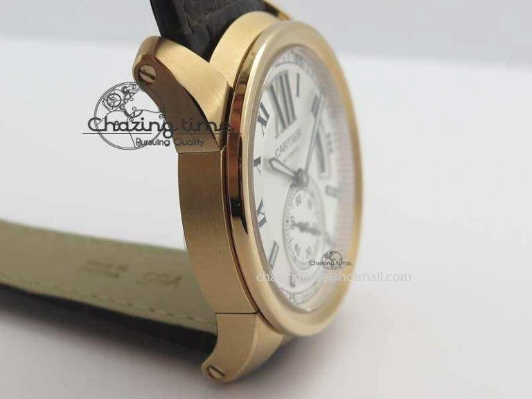 Modern Calibre De Cartier RG JF Best Edition White Dial On Brown Leather Strap A23J 6315