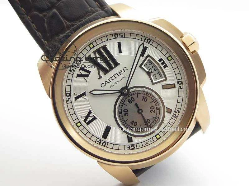 Modern Calibre De Cartier RG JF Best Edition White Dial On Brown Leather Strap A23J 6315