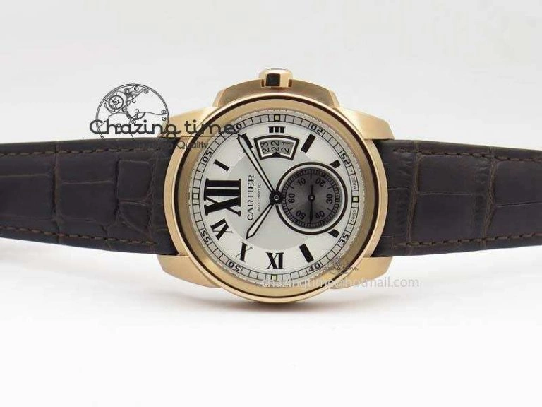 Modern Calibre De Cartier RG JF Best Edition White Dial On Brown Leather Strap A23J 6315