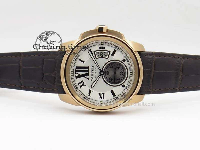 Modern Calibre De Cartier RG JF Best Edition White Dial On Brown Leather Strap A23J 6315