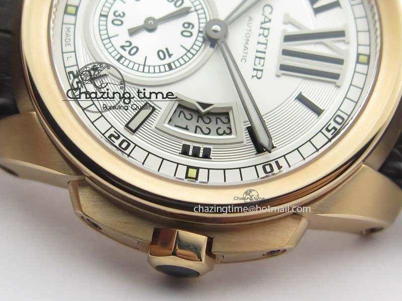 Modern Calibre De Cartier RG JF Best Edition White Dial On Brown Leather Strap A23J 6315
