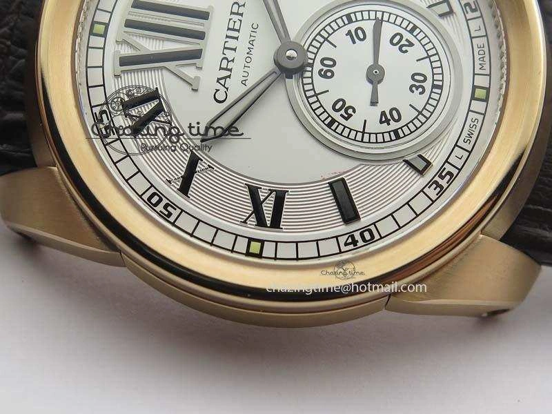 Modern Calibre De Cartier RG JF Best Edition White Dial On Brown Leather Strap A23J 6315