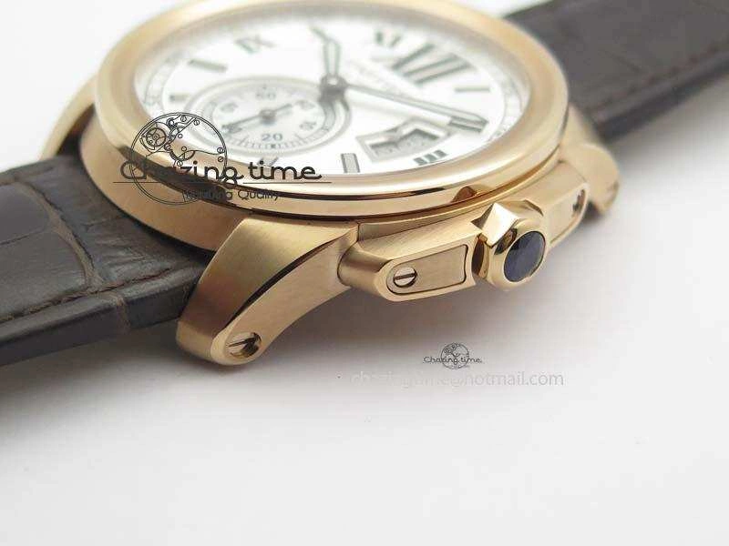 Modern Calibre De Cartier RG JF Best Edition White Dial On Brown Leather Strap A23J 6315