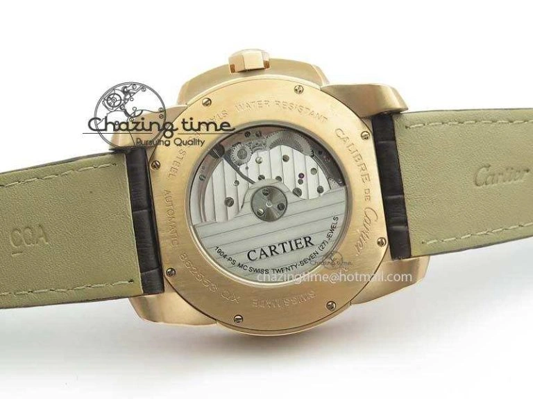 Modern Calibre De Cartier RG JF Best Edition White Dial On Brown Leather Strap A23J 6315