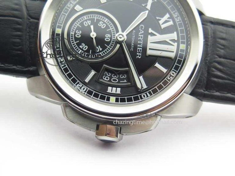 Trendsetting Calibre De Cartier SS JF Best Edition Black Dial On Black Leather Strap A23J 6314