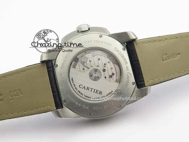 Trendsetting Calibre De Cartier SS JF Best Edition Black Dial On Black Leather Strap A23J 6314