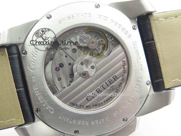 Calibre De Cartier SS JF Best Edition White Dial On Black Leather Strap A23J NewStyle 6313