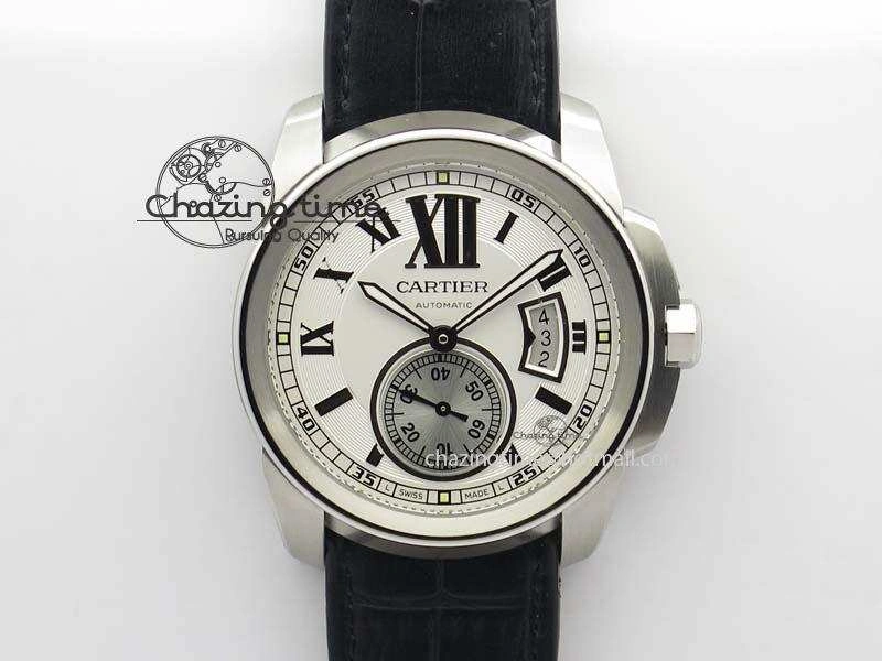 Calibre De Cartier SS JF Best Edition White Dial On Black Leather Strap A23J NewStyle 6313