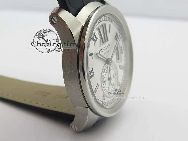 Calibre De Cartier SS JF Best Edition White Dial On Black Leather Strap A23J NewStyle 6313