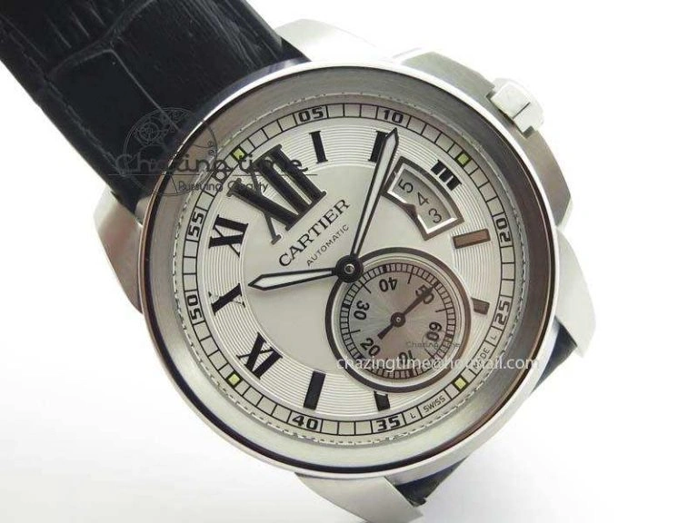 Calibre De Cartier SS JF Best Edition White Dial On Black Leather Strap A23J NewStyle 6313