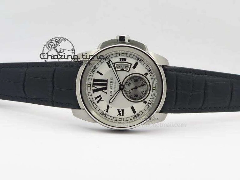 Calibre De Cartier SS JF Best Edition White Dial On Black Leather Strap A23J NewStyle 6313