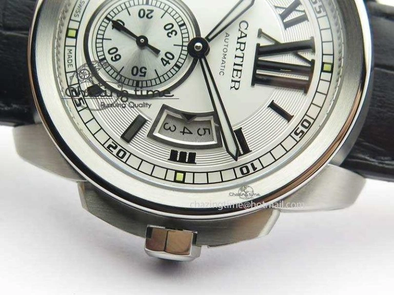 Calibre De Cartier SS JF Best Edition White Dial On Black Leather Strap A23J NewStyle 6313