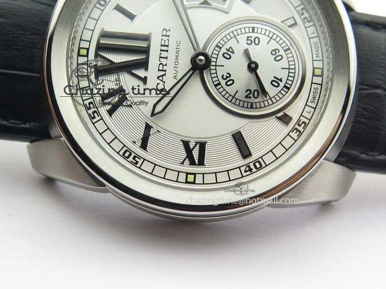 Calibre De Cartier SS JF Best Edition White Dial On Black Leather Strap A23J NewStyle 6313