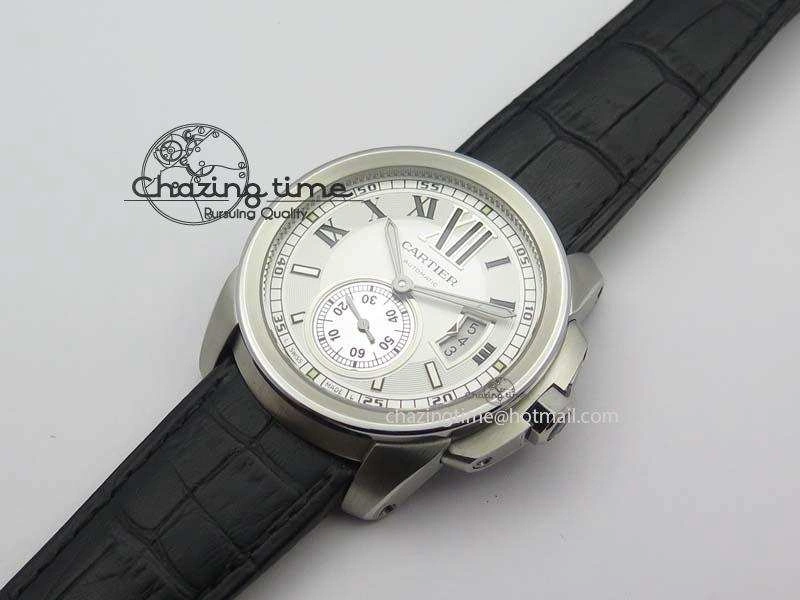 Calibre De Cartier SS JF Best Edition White Dial On Black Leather Strap A23J NewStyle 6313