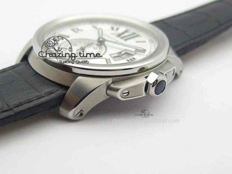 Calibre De Cartier SS JF Best Edition White Dial On Black Leather Strap A23J NewStyle 6313