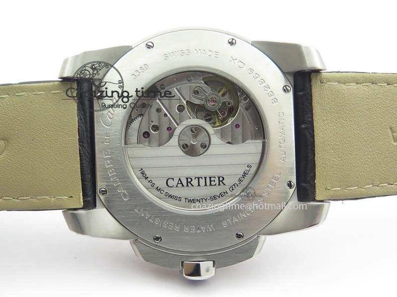 Premium Calibre De Cartier SS RG JF Best Edition Black Dial On Black Leather Strap A23J 6311