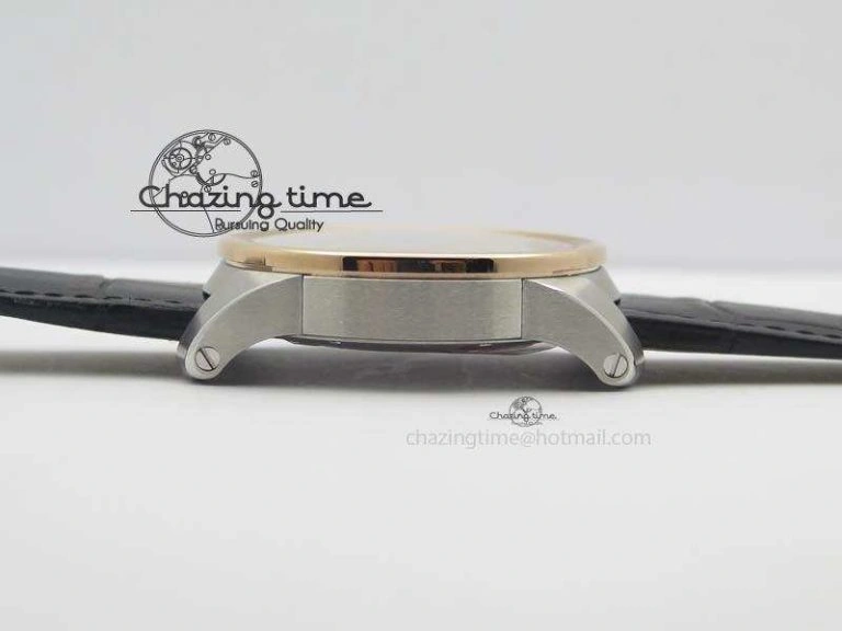 Calibre De Cartier SS RG JF Best Edition White Dial On Black Leather Strap A23J Sustainable 6310