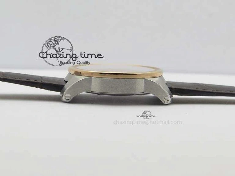 Calibre De Cartier SS RG JF Best Edition White Dial On Brown Leather Strap A23J Cozy 6312