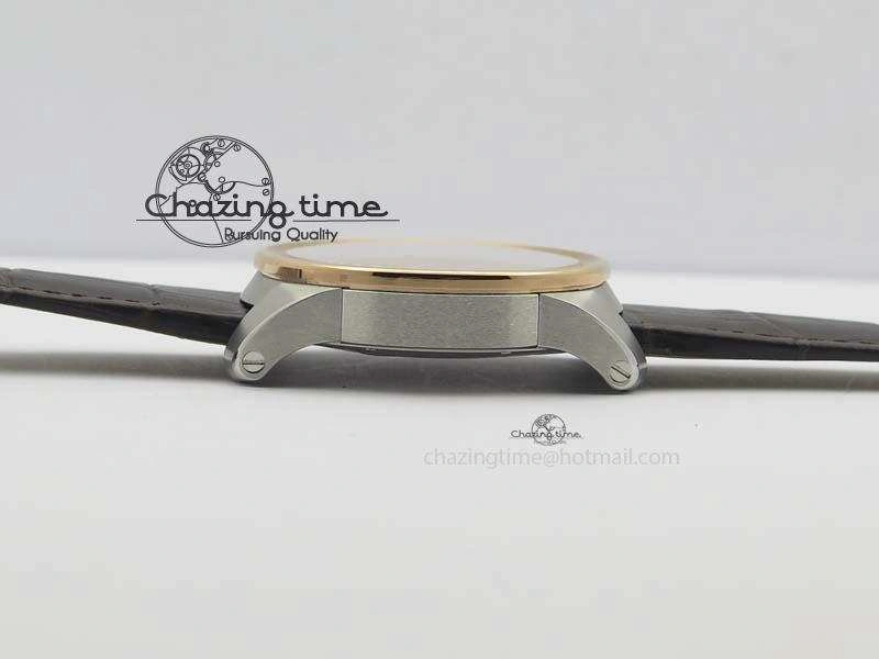 Calibre De Cartier SS RG JF Best Edition White Dial On Brown Leather Strap A23J Cozy 6312