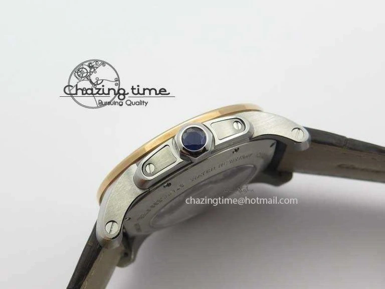 Calibre De Cartier SS RG JF Best Edition White Dial On Brown Leather Strap A23J Cozy 6312
