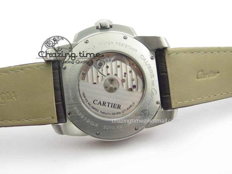 Calibre De Cartier SS RG JF Best Edition White Dial On Brown Leather Strap A23J Cozy 6312