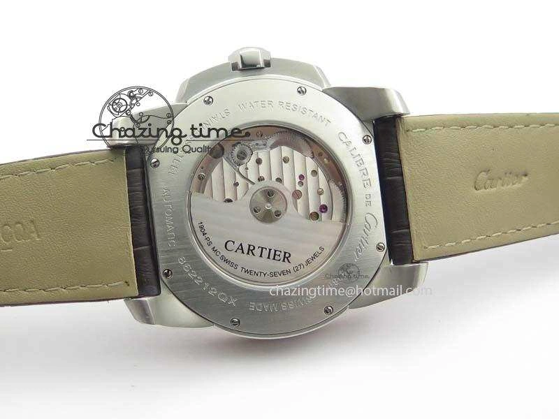 Calibre De Cartier SS RG JF Best Edition White Dial On Brown Leather Strap A23J Cozy 6312
