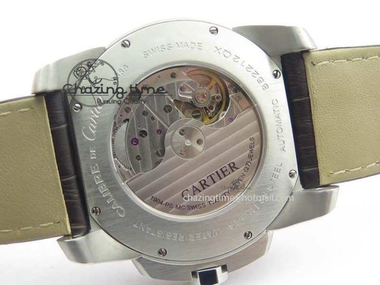 Calibre De Cartier SS RG JF Best Edition White Dial On Brown Leather Strap A23J Cozy 6312