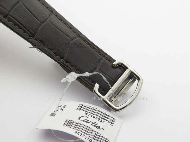 Calibre De Cartier SS RG JF Best Edition White Dial On Brown Leather Strap A23J Cozy 6312