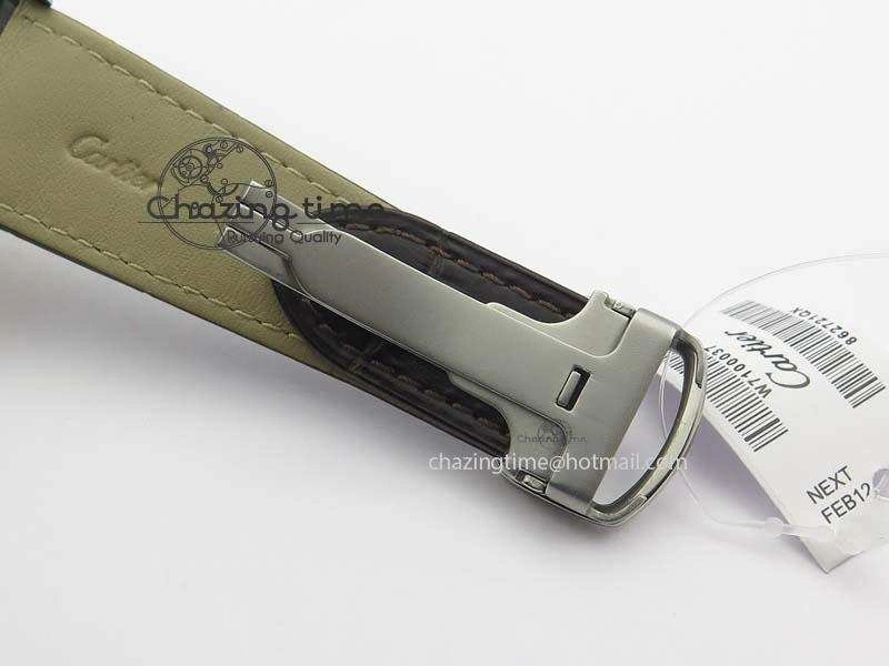 Calibre De Cartier SS RG JF Best Edition White Dial On Brown Leather Strap A23J Cozy 6312
