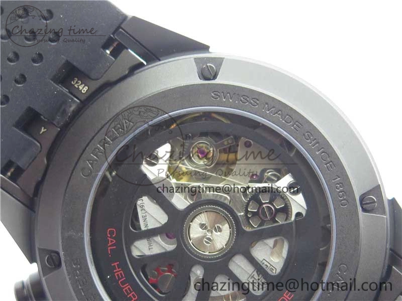 Calibre Heuer 01 Chrono 43mm Ceramic XF 1:1 Best Edition Skeleton Dial Red Hand on Black Rubber Strap A FastDry 9664