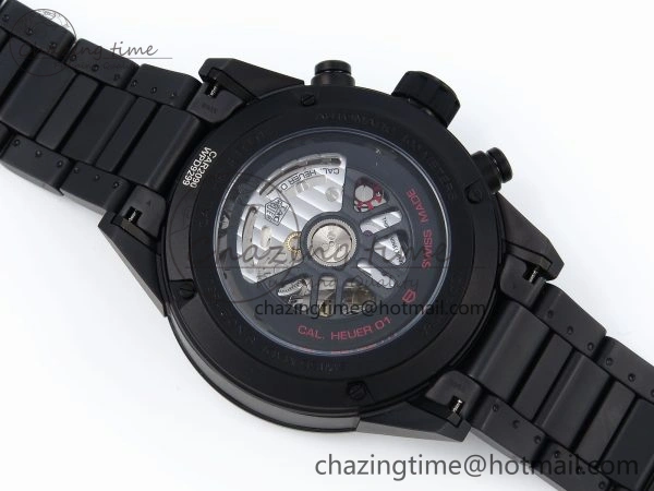 MoistureWicking Calibre Heuer 01 Chrono 43mm Ceramic XF 1:1 Best Edition Skeleton Dial Red Hand on Ceramic Bracelet A 9652