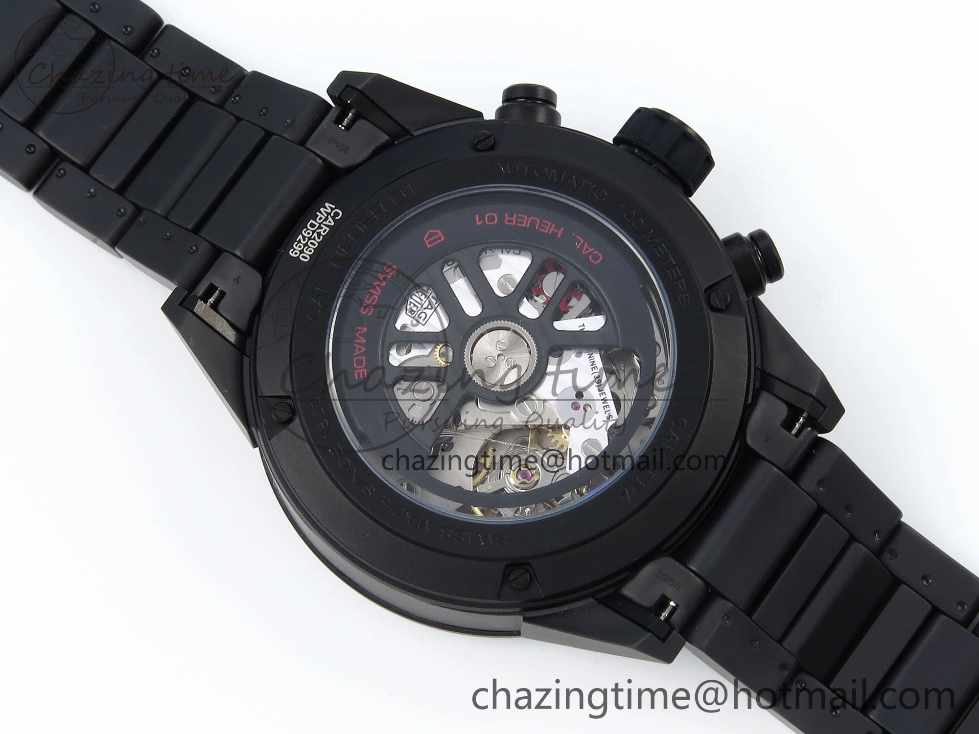 MoistureWicking Calibre Heuer 01 Chrono 43mm Ceramic XF 1:1 Best Edition Skeleton Dial Red Hand on Ceramic Bracelet A 9652