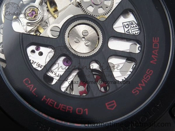 MoistureWicking Calibre Heuer 01 Chrono 43mm Ceramic XF 1:1 Best Edition Skeleton Dial Red Hand on Ceramic Bracelet A 9652