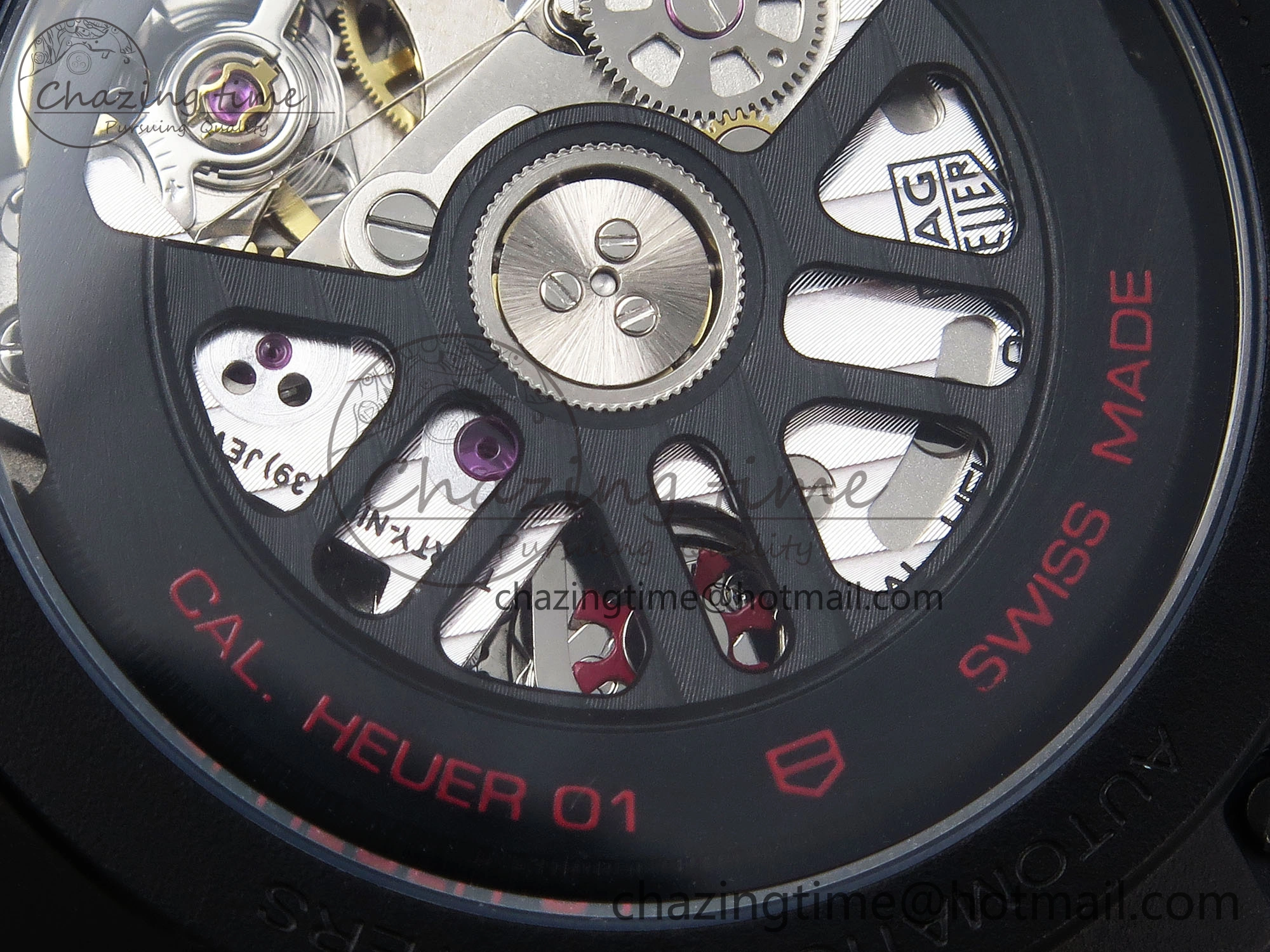 MoistureWicking Calibre Heuer 01 Chrono 43mm Ceramic XF 1:1 Best Edition Skeleton Dial Red Hand on Ceramic Bracelet A 9652