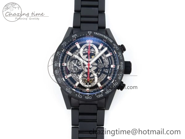 MoistureWicking Calibre Heuer 01 Chrono 43mm Ceramic XF 1:1 Best Edition Skeleton Dial Red Hand on Ceramic Bracelet A 9652