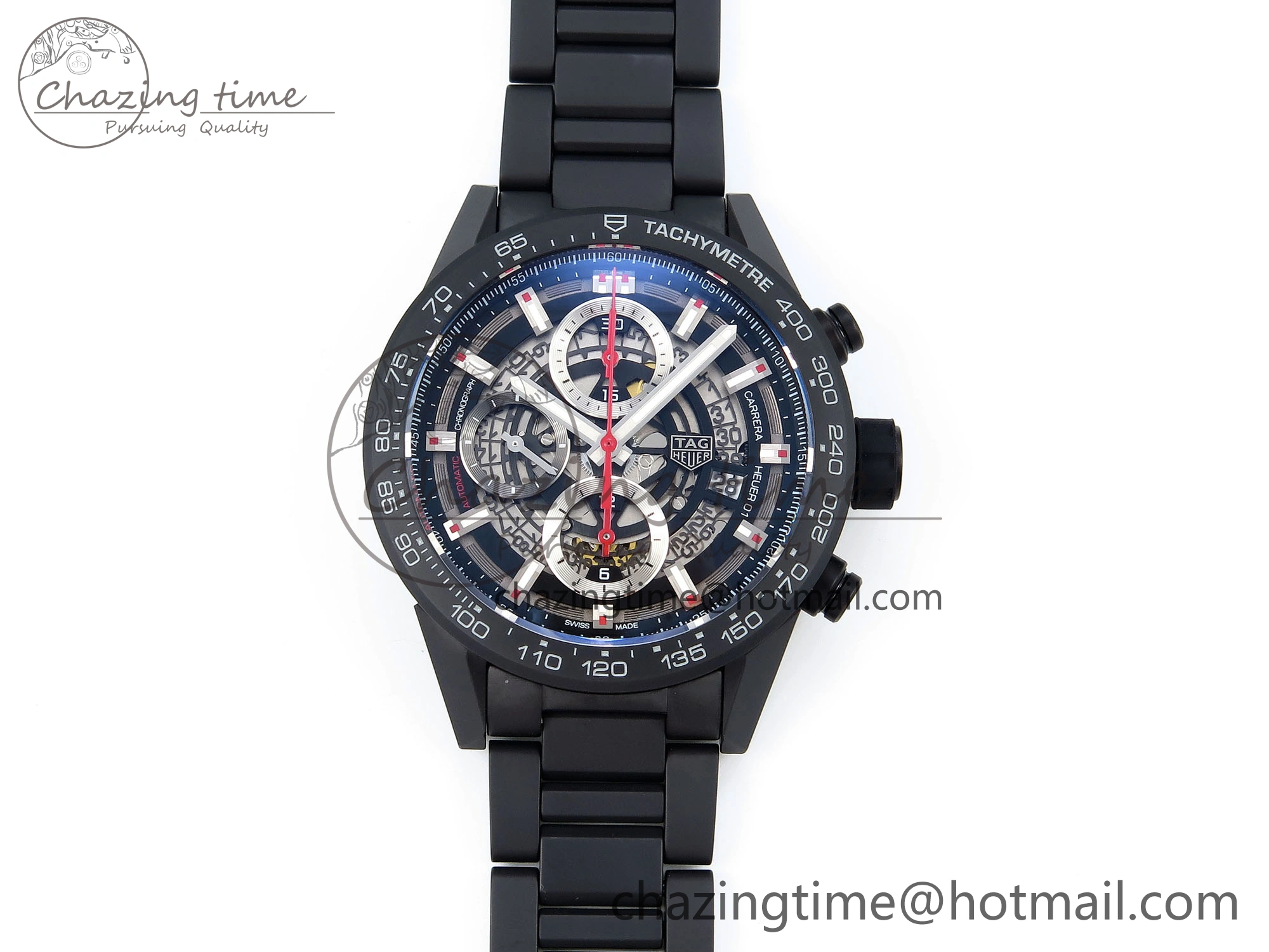 MoistureWicking Calibre Heuer 01 Chrono 43mm Ceramic XF 1:1 Best Edition Skeleton Dial Red Hand on Ceramic Bracelet A 9652