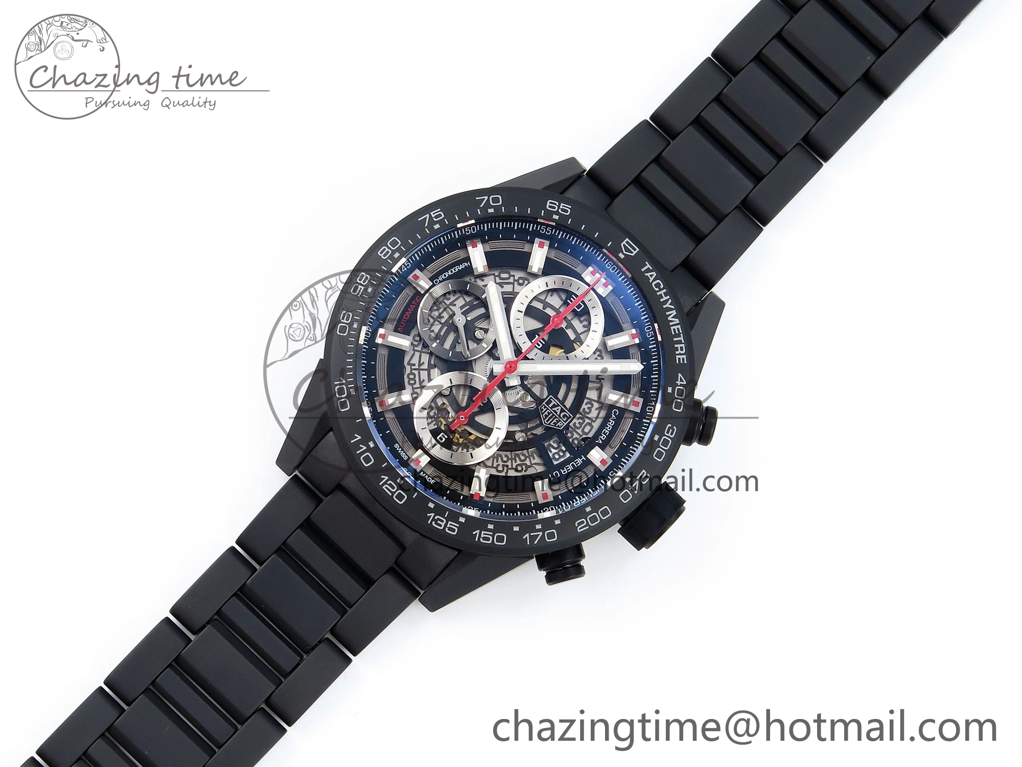 MoistureWicking Calibre Heuer 01 Chrono 43mm Ceramic XF 1:1 Best Edition Skeleton Dial Red Hand on Ceramic Bracelet A 9652