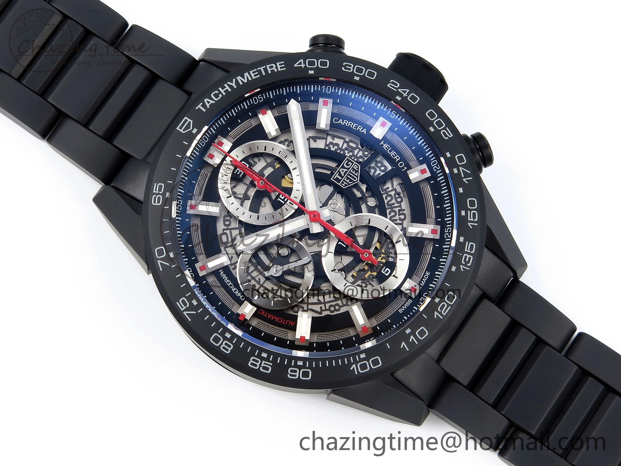 MoistureWicking Calibre Heuer 01 Chrono 43mm Ceramic XF 1:1 Best Edition Skeleton Dial Red Hand on Ceramic Bracelet A 9652
