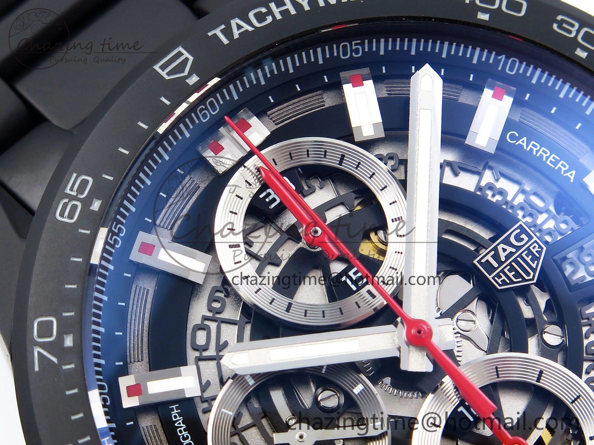 MoistureWicking Calibre Heuer 01 Chrono 43mm Ceramic XF 1:1 Best Edition Skeleton Dial Red Hand on Ceramic Bracelet A 9652