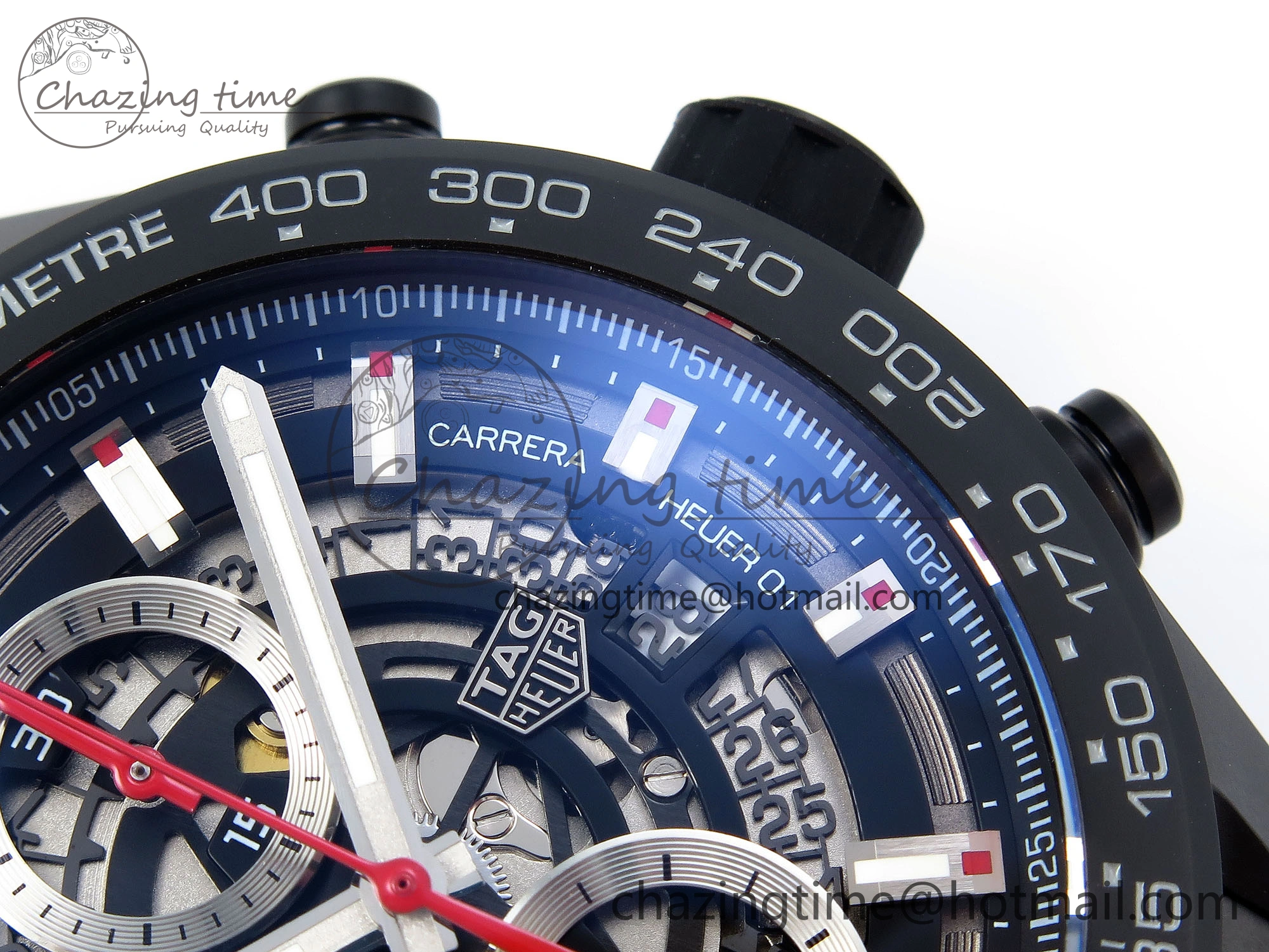 MoistureWicking Calibre Heuer 01 Chrono 43mm Ceramic XF 1:1 Best Edition Skeleton Dial Red Hand on Ceramic Bracelet A 9652
