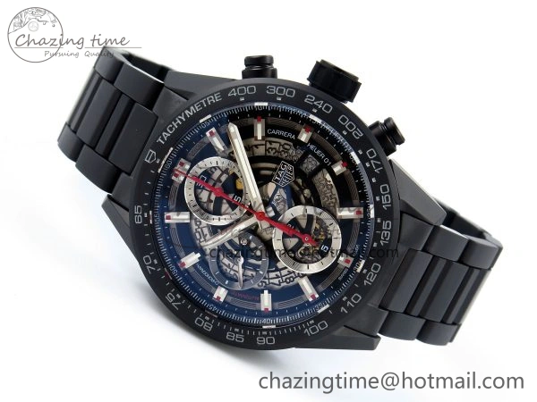 MoistureWicking Calibre Heuer 01 Chrono 43mm Ceramic XF 1:1 Best Edition Skeleton Dial Red Hand on Ceramic Bracelet A 9652
