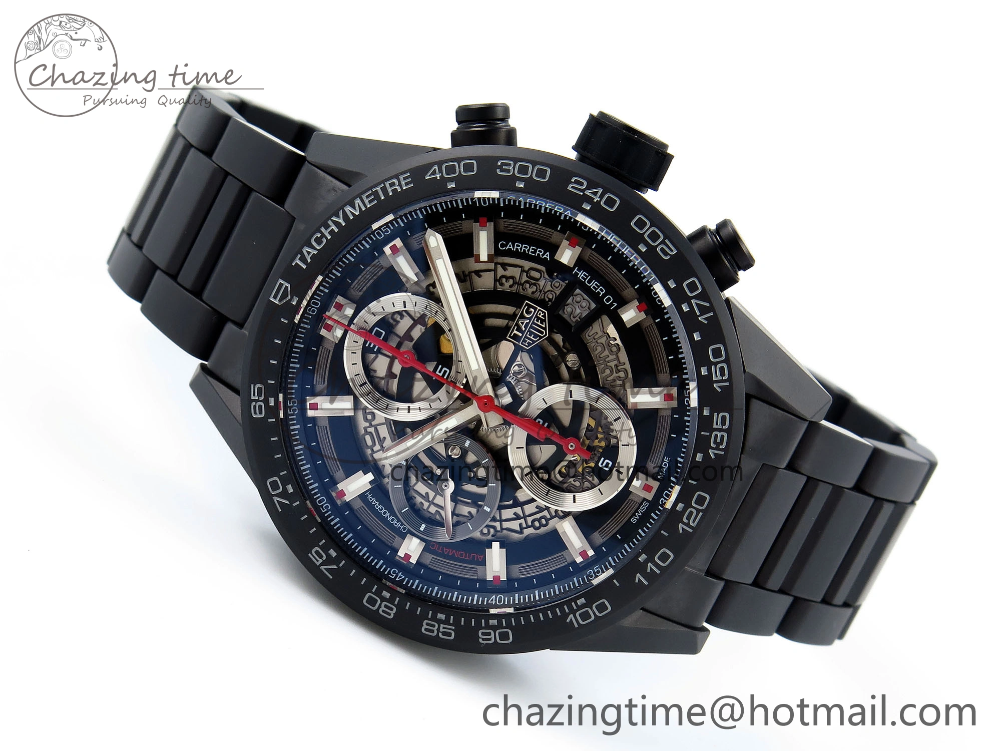 MoistureWicking Calibre Heuer 01 Chrono 43mm Ceramic XF 1:1 Best Edition Skeleton Dial Red Hand on Ceramic Bracelet A 9652