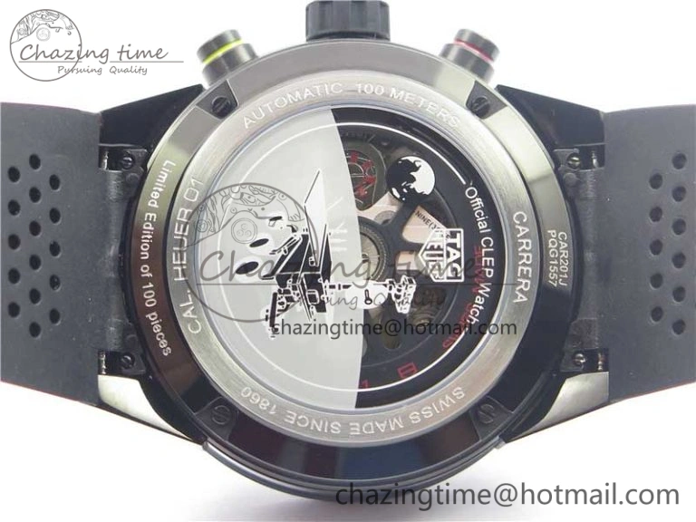 ModernLook Calibre Heuer 01 Chrono 43mm PVD XF 1:1 Best Edition Gray Dial on Black Rubber Strap A 9674