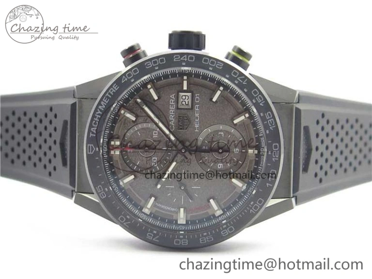ModernLook Calibre Heuer 01 Chrono 43mm PVD XF 1:1 Best Edition Gray Dial on Black Rubber Strap A 9674