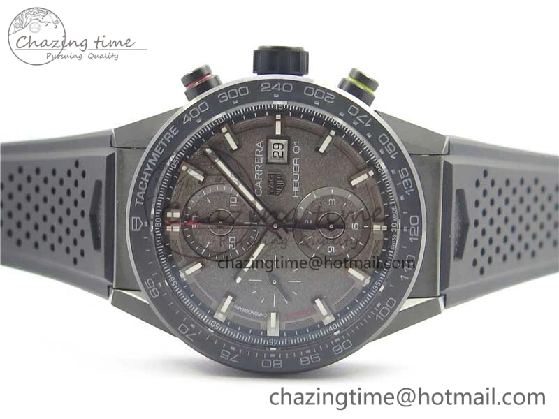 ModernLook Calibre Heuer 01 Chrono 43mm PVD XF 1:1 Best Edition Gray Dial on Black Rubber Strap A 9674